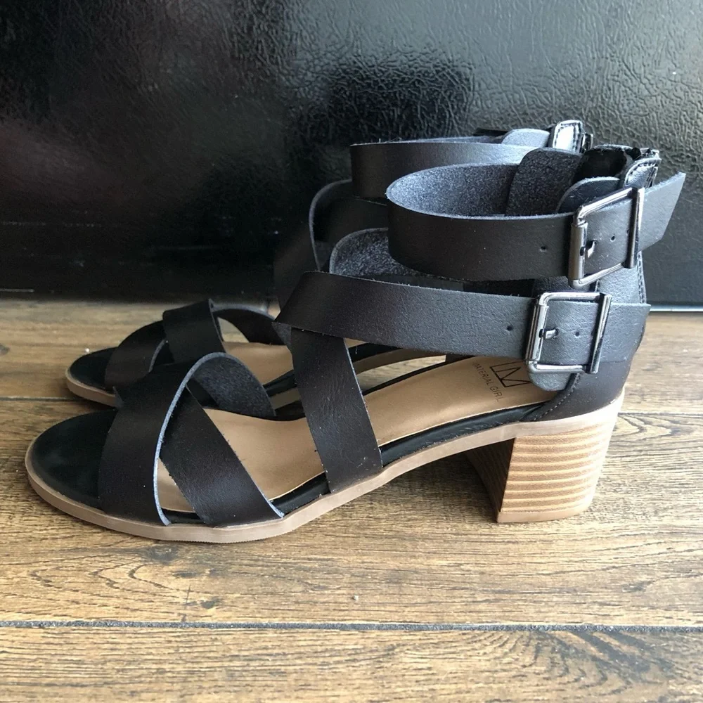 Material Girl Black Strappy Block Heel Sandals